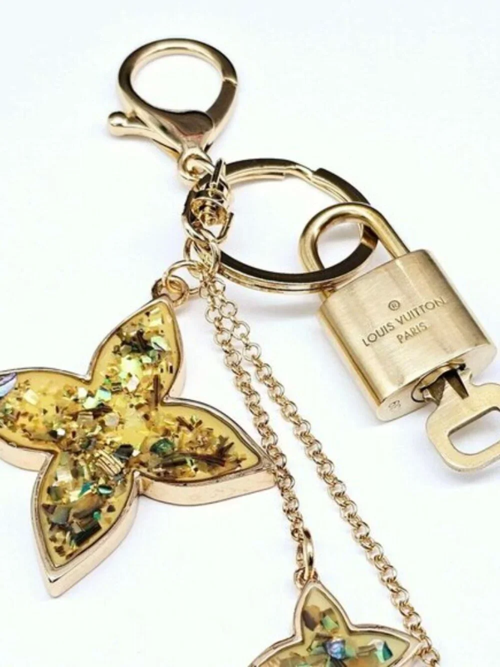 LV Gold Padlock 🔑 Authentic Louis Vuitton Charm + Unbranded Flower Keychain